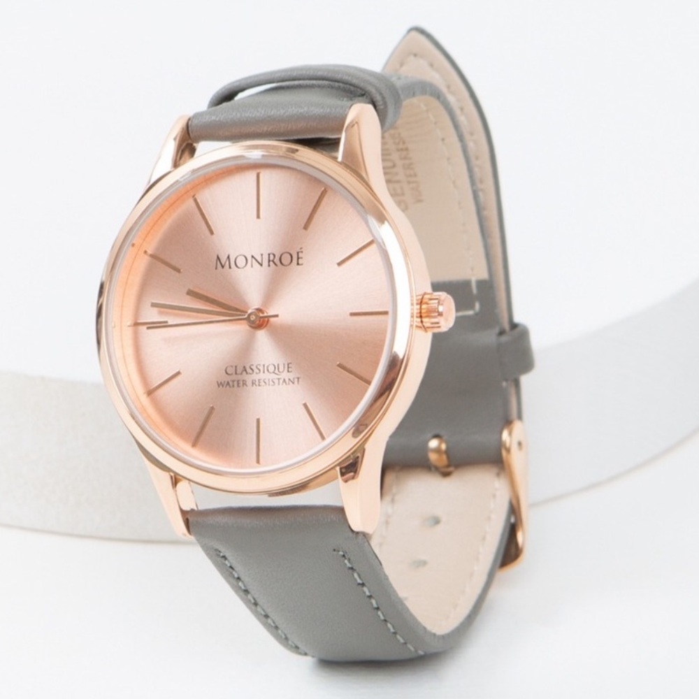 Monroe genuine leather rose gold watch